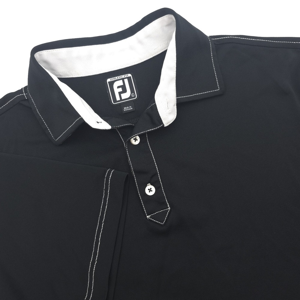 FootJoy FJ Polo Shirt Men's Large Black Athletic Fit White Stitching Performance